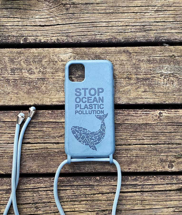 Funda de bambú biodegradable con cordon Beluga para iPhone