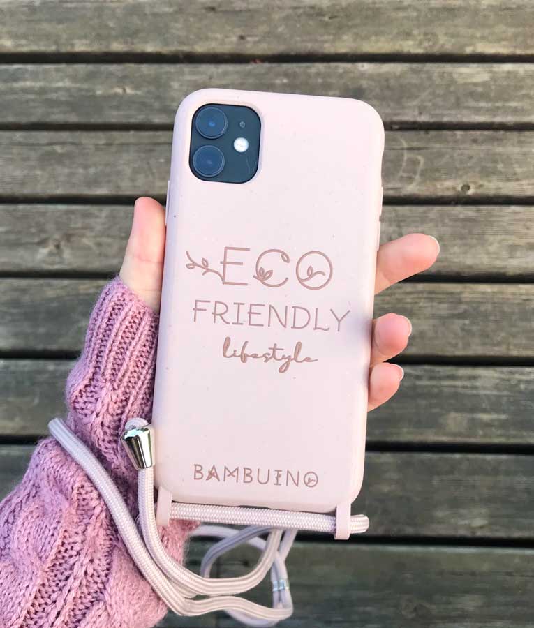 Funda de bambú biodegradable con cordon Eco Friendly para iPhone